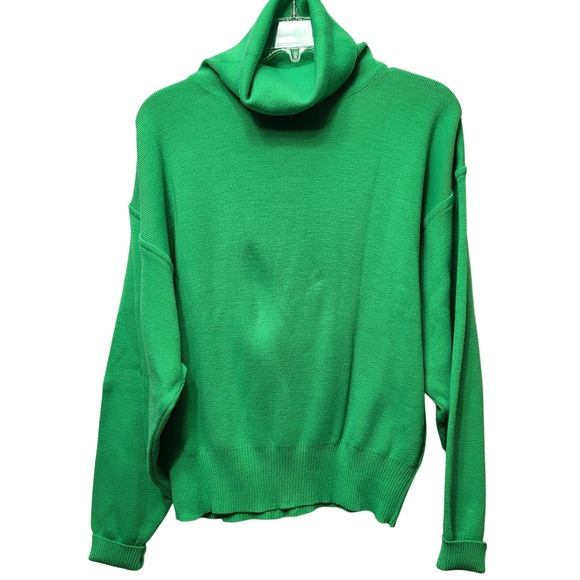 VTG 90s Y2K OBERMEYER Ladies Lg Green Wool Blend Turtleneck Ski Sweater - Picture 1 of 8